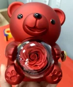 Gift for Mom Girl Gift Necklace Eternal Rose Flower Hug Bear Rotating Jewelry Box with Preserved Rose - Image 4