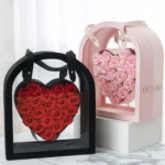 Portable Flower Box Preserved in Heart-shaped Flower Box Transparent Bouquet Gift Box with PVC - Image 3