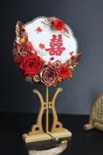 Preserved Flower Bridal Group Fan Ancient Style Fan Wedding Joy Fan Creative Hand Holding Flower As Gift for New Couples - Image 5