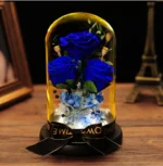 Wholesale Royal Blue Preserved Rose Flower in Glass Dome with Light Wooden Base for Bedroom Christmas Decor - Image 2