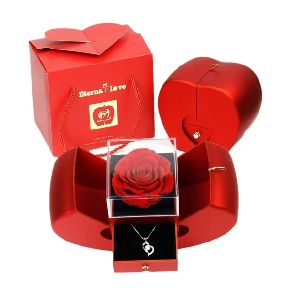 Apple Creative Preserved Forever Flower Gift Box for Mother's Day Includes Lipstick Perfume-Sent Friends Valentine's Day