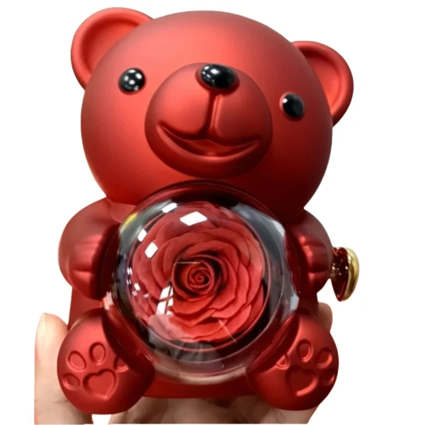 Factory Wholesale Teddy Bear Heart Shape Handmade Eternal Preserved Roses Acrylic Gift Box New Style Valentine's Day Graduation