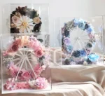 High Quality Real Touch Luxury Orange  Ferris Wheel Preserved Roses Flowers in Acrylic Gift Box for Wedding Gift - Image 2