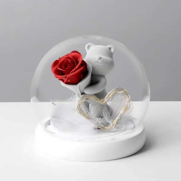 Mothers Day Gifts Preserved Flower Glass Dome Eternal Flower Teddy Bear Gift Box House Decorative Luxury Gift Box
