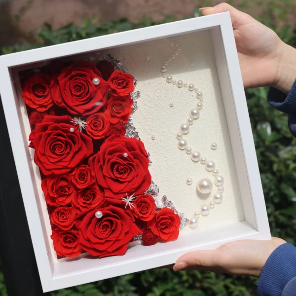 High Quality Preserved Rose Eternal Flower Photo Frame Preserved Roses/flowers in Frame Valentine's Day and Mother's Day Gifts