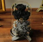 Wholesale Royal Blue Preserved Rose Flower in Glass Dome with Light Wooden Base for Bedroom Christmas Decor - Image 4