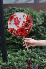 Preserved Flower Bridal Group Fan Ancient Style Fan Wedding Joy Fan Creative Hand Holding Flower As Gift for New Couples - Image 4