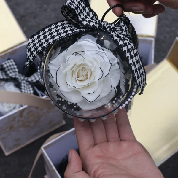 Eternal Rose Crystal Ball Keychain for Women Dried Flower Keyring Pendant Bag Valentine's Day & Graduation Gift