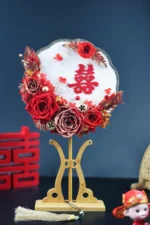 Preserved Flower Bridal Group Fan Ancient Style Fan Wedding Joy Fan Creative Hand Holding Flower As Gift for New Couples - Image 6