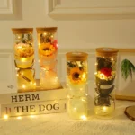 Handmade Mini Bouquet of Dried Flowers in Glass Cover Bottle for Mother's Day Valentine's Day Christmas New Year