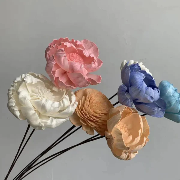 DFF59 Splicing Peony 2024 INS Style Artificial Peony Flower Handmade Wooden Flower DIY Sola Flower for Home Wedding Decor