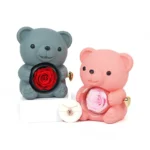 Gift for Mom Girl Gift Necklace Eternal Rose Flower Hug Bear Rotating Jewelry Box with Preserved Rose