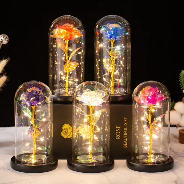 Hot Selling LED Gift Glass Domes Flowers for Home Decoration with Artificial Eternal Flowers for Christmas and Easter