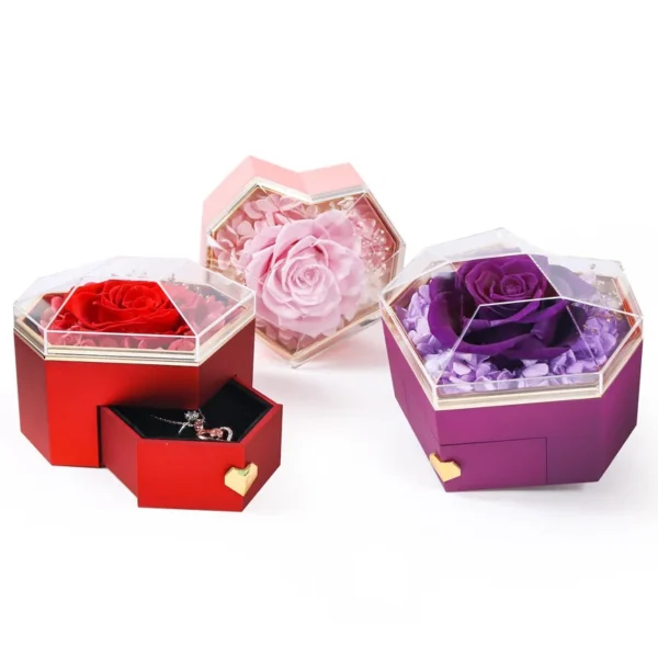 2024 Top High Quality Acrylic Heart Flower Box for Roses With Jewelry for Valentine's Day